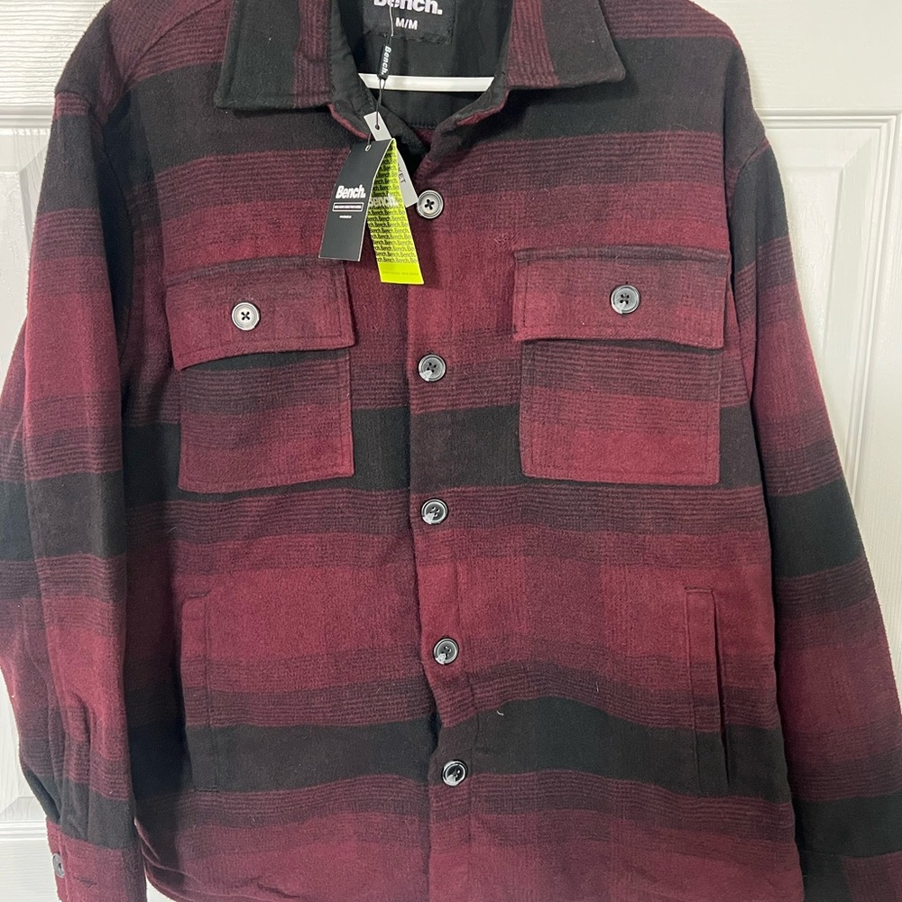 Bench Men's Burgundy and Black Jacket Shacket size M